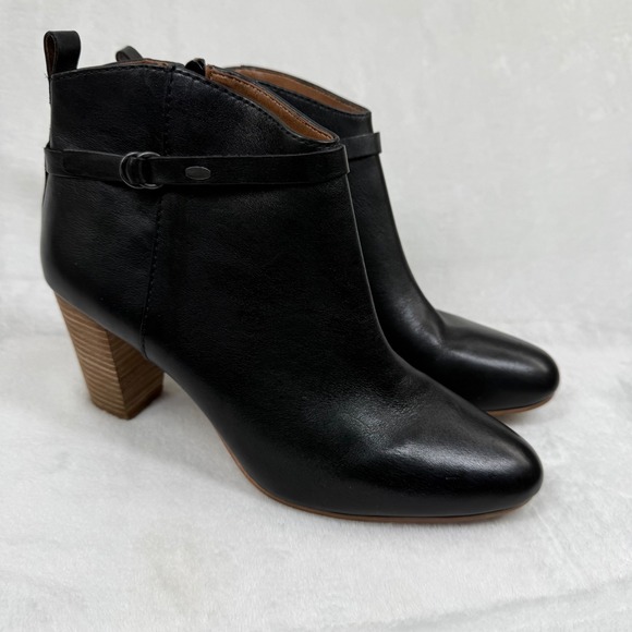Lucky Brand Shoes - Lucky Brand Womens Black Leather Ankle Bootie Stacked Block Heel Side Zip 9 READ